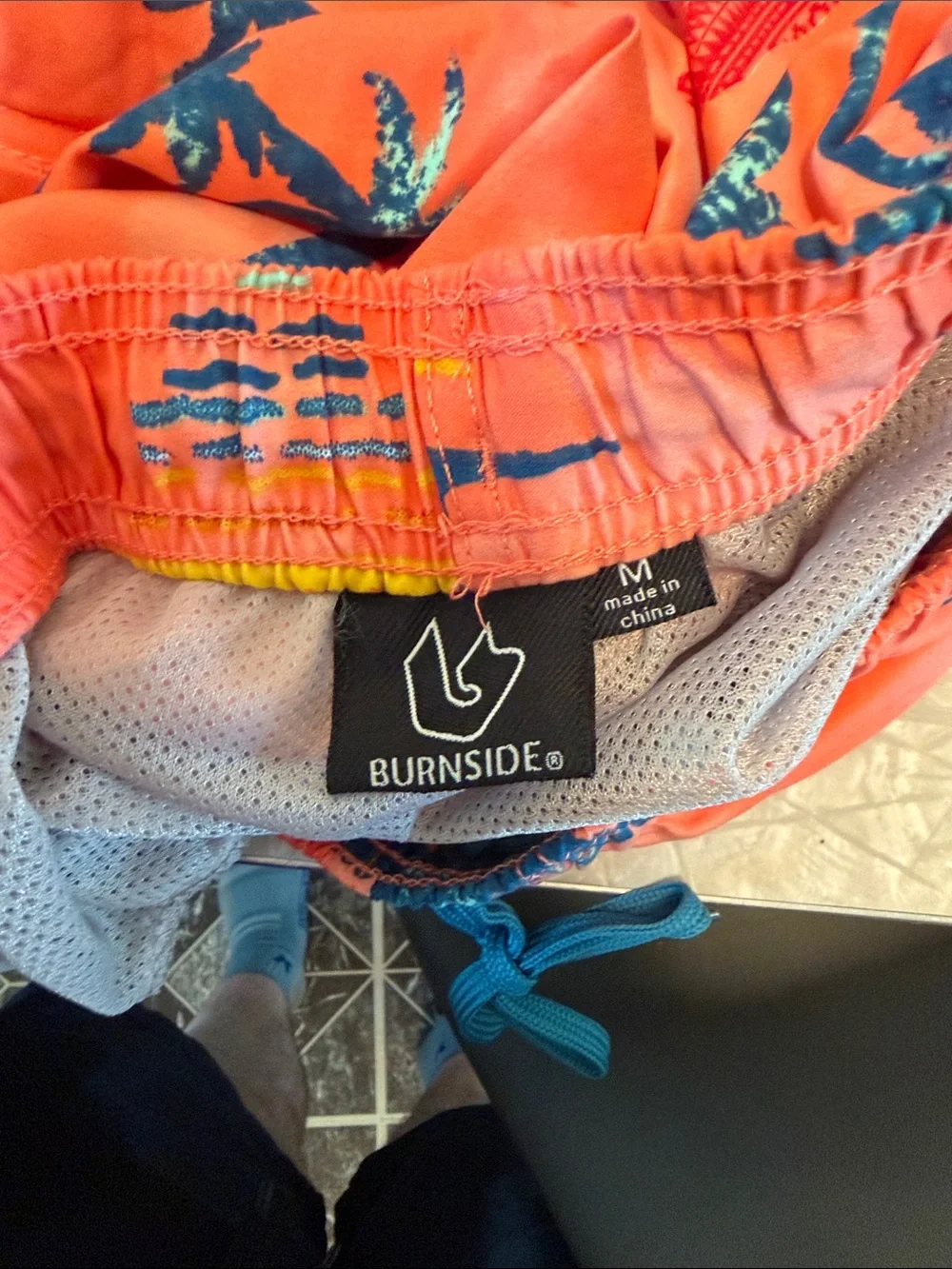 burnside Coral Swim Shorts with Blue Palm Print